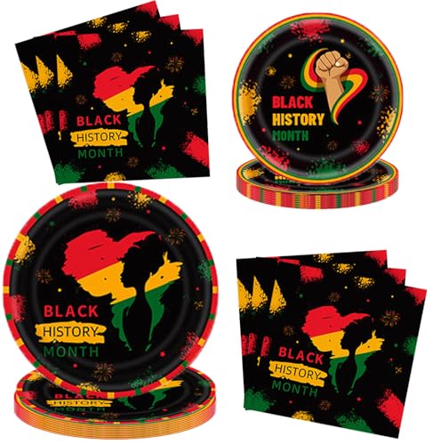 TJSWYADGS Black History Month Partygeschirr-Set mit Tellern und Servietten (schwarz) von TJSWYADGS