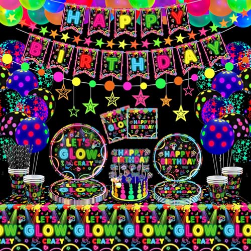 163 Pack leuchtende Neon Party Zubehör leuchtende Party Geschirr Set Neon Geburtstag Party Dekorationen einschließlich Platten Banner Ballons Servietten Tischdecken Neon Thema Party Zubehör dient 40 163 Pack leuchtende Neon Party Zubehör leuchtende Party Geschirr Set Neon Geburtstag Party Dekorationen einschließlich Platten Banner Ballons Servietten Tischdecken Neon Thema Party Zubehör dient 40 von TJYJOY