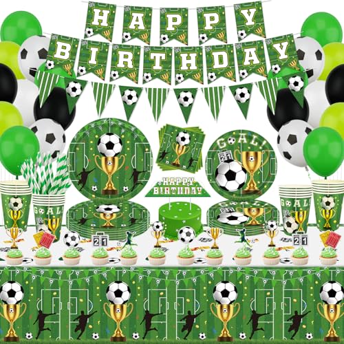 165 Packung Fußball Party Dekorationen Fußball Party Zubehör Set Sport Themed Birthday Supplies enthalten Teller Servietten Ballons BannerTischdecke serviert 20 von TJYJOY