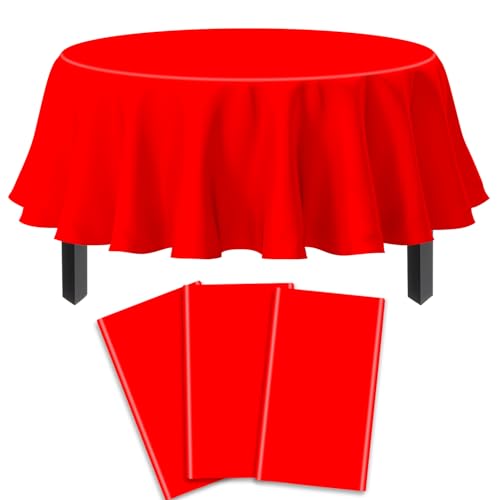 3 Stück Einweg Rot Tischtuch Rot Runder Tischdecke Wasserdicht Partei Tischtuch für Innen-oder Außenbereich Mädchen Geburtstag Hochzeiten Jahrestag Buffet Tabelle Dekorationen 213 x 213 cm von TJYJOY