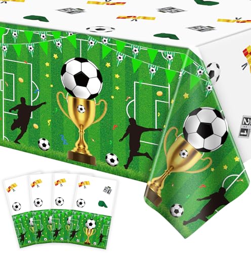 4 Stück Einweg Fußball Tischtuch Fußball Partei Tischdecke Wasserdicht Bewegung Partei Tischtuch für Innen-oder Außenbereich Geburtstag Wettbewerb Buffet Tabelle Dekorationen 130 x 220 cm von TJYJOY