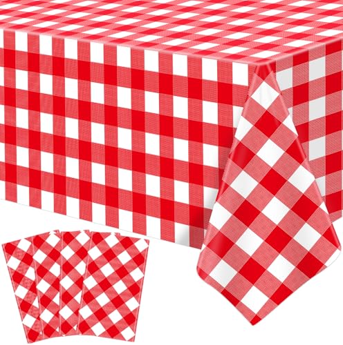 4 Stück Einweg Rot Tischtuch Gittergitter Tischdecke Rot Weiß Ostern Themed Tabelle Tischabdeckung Wasserdicht Karierte Tischtuch für Picknick Mädchen Geburtstags Dekorationen 130 x 220 cm von TJYJOY