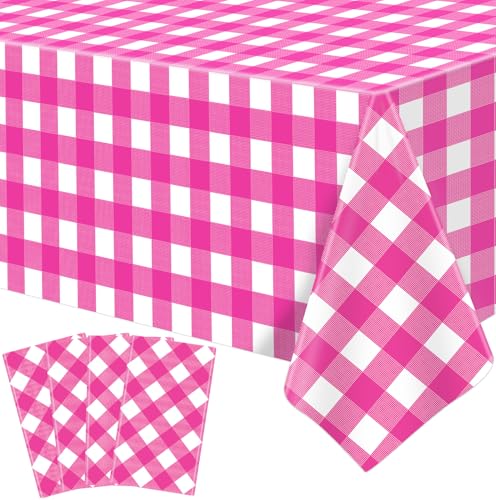 4 Stück Einweg Rose Rosa Tischtuch Rose Gittergitter Tischdecke Rosa Weiß Ostern Themed Tabelle Tischabdeckung Wasserdicht Karierte Tischtuch für Picknick Mädchen Geburtstags Dekorationen 130 x 220 cm von TJYJOY
