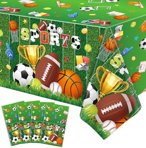 4 Stück Sport Tischdecke Sport Thema Geburtstag Party Tischdecke Sport Party Dekorationen Fußball Basketball Fußball Baseball Jungen Tischdecke All-Star Sport Thema Party Zubehör 51 x 86 Zoll von TJYJOY