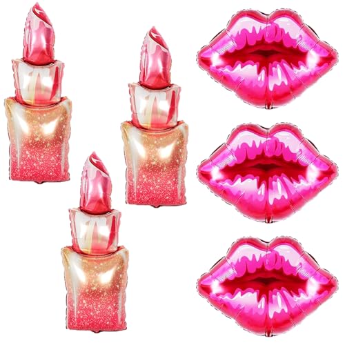 6 Stück Lippenstift-Lippenballons Make-up-Folienballon rote Lippenkuss Mylar-Luftballons Kosmetik-Party-Dekorationen für Junggesellinnenabschied Mädchen Damen Geburtstag Make-up Themenpartys Zubehör von TJYJOY