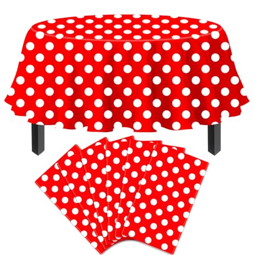 6 Stück Einweg Wellenpunkt Tischtuch Weiße Punkte auf Rotem Hintergrund Runder Tischdecke Wasserdicht Partei Wellenpunkt Tischtuch für Kinder Picknick Mädchen Geburtstag Dekorationen 213 x 213 cm 6 Stück Einweg Wellenpunkt Tischtuch Weiße Punkte auf Rotem Hintergrund Runder Tischdecke Wasserdicht Partei Wellenpunkt Tischtuch für Kinder Picknick Mädchen Geburtstag Dekorationen 213 x 213 cm von TJYJOY