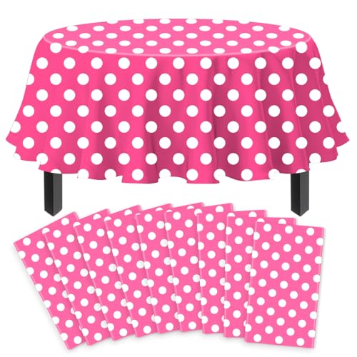 9 Stück Einweg Wellenpunkt Tischtuch Weiße Punkte auf Rosa Hintergrund Runder Tischdecke Wasserdicht Partei Wellenpunkt Tischtuch für Kinder Picknick Mädchen Geburtstag Dekorationen 213 x 213 cm 9 Stück Einweg Wellenpunkt Tischtuch Weiße Punkte auf Rosa Hintergrund Runder Tischdecke Wasserdicht Partei Wellenpunkt Tischtuch für Kinder Picknick Mädchen Geburtstag Dekorationen 213 x 213 cm von TJYJOY