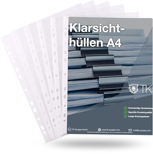 Officegurus® 100x Premium Prospekthüllen Hefthülle Buchumschlag transparent DIN A4 - Klarsichthüllen mit Lochung - Folienhüllen zum Abheften - Prospekthülle Folie & Hüllen von TK Gruppe Timo Klingler