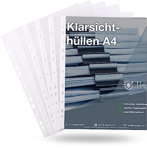 officegurus® 500x Premium Prospekthüllen Hefthülle Buchumschlag transparent DIN A4 - Klarsichthüllen mit Lochung - Folienhüllen zum Abheften - Prospekthülle Folie & Hüllen von TK Gruppe Timo Klingler