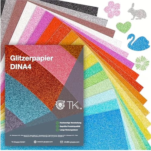 50x Blatt - Glitzerpapier Glitterpapier 250 g/m² - A4 Kopierpapier Druckerpapier bunt - zum Basteln & gestalten - Bastelpapier Tonkarton Pappe (50x Glitzerpapier) von TK Gruppe Timo Klingler