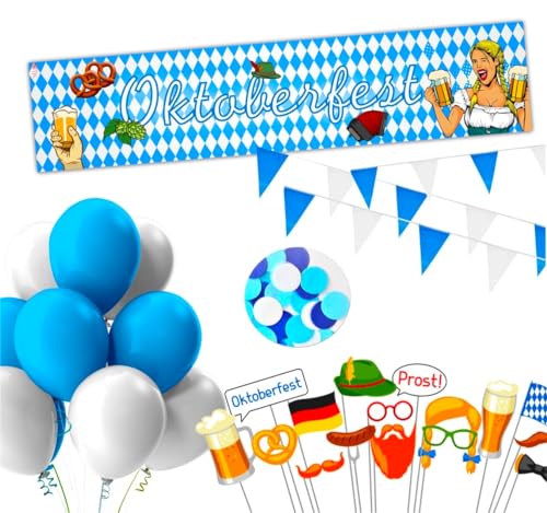 Dekotalent® 3x XXL Bayrische Wiesn Deko Dekoration Set für Ihr Oktoberfest Dahoam mit mehr als 100 Teilen - Banner & Luftballons uvm. von TK Gruppe Timo Klingler