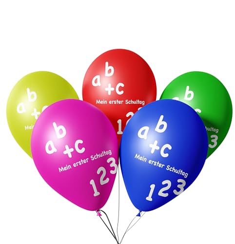 Dekotalent® 100x Luftballons Schule Luftballon Ballon Einschulung Schulanfang Schule Erster Schultag ABC Schuleinführung Schulstart Deko Dekoration für Helium und Luft von TK Gruppe Timo Klingler