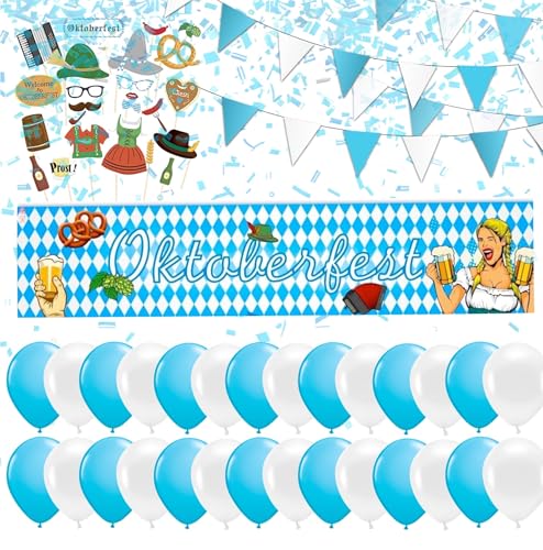 XXL Bayrische Wiesn Deko Dekoration Set für Ihr Oktoberfest Dahoam mit mehr als 100 Teilen - Banner & Luftballons uvm. von TK Gruppe Timo Klingler