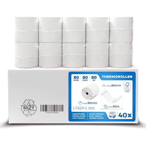 THERMALKING Thermorollen 80mm x 80m x 12mm [für Bondrucker wie Epson, IBM & co.] - Bonrollen 80x80x12 Thermo - Kassenrollen Thermopapier - Geeignet für Drucksysteme mit Papierbedarf bis 80m (40 Stk) von TK THERMALKING