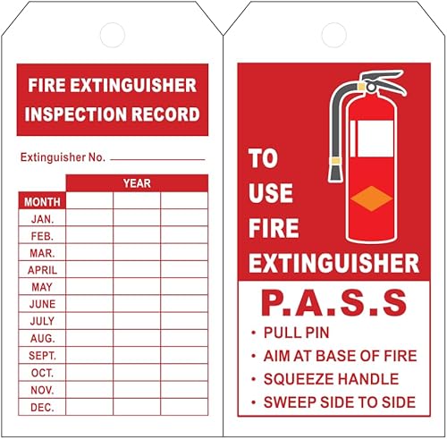 TKCHAX Feuerlöscher-Inspektionsetiketten mit 200 verstellbaren Kabelbindern und 200 monatlichen und jährlichen Sicherheitsinspektionsetiketten für Feuerausrüstung, 10,7 x 5,3 cm, 200 Stück von TKCHAX