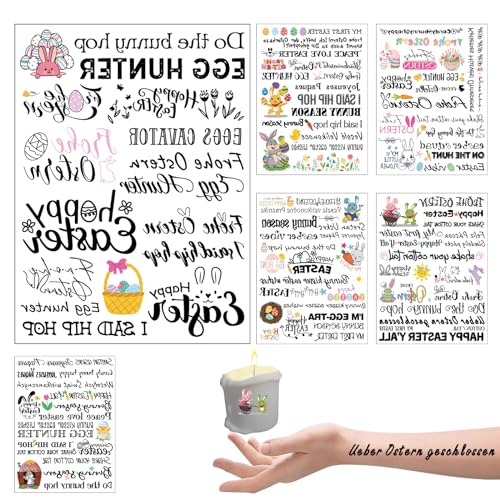 TKGEOUE 6 PCS Kerzentattoos Ostern,Kerzentattoos，Kerzenaufkleber sticker，Kerzensticker Kerzenfolie für Kerze Tasse DIY Geschenk, Kerzensticker Osterhase Sprüche Frohe Ostern Dekoration(Farbe) von TKGEOUE