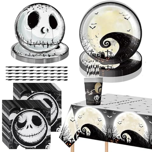TKGEOUE Halloween Partygeschirr Set, 51 Stück Halloween Partygeschirr Skelett Geschirr Set, Halloween Skelett Teller Becher Servietten, Halloween Tischdeko für Kinder, Dekoration 10 Gäst TKGEOUE Halloween Partygeschirr Set, 51 Stück Halloween Partygeschirr Skelett Geschirr Set, Halloween Skelett Teller Becher Servietten, Halloween Tischdeko für Kinder, Dekoration 10 Gäst von TKGEOUE