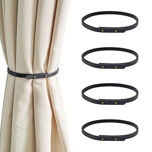 4 Stück Retro Leder Vorhang Raffhalter, Einfache Drapierung Raffhalter Leder Vorhang Stange Halter Vorhang Holdbacks für Home Office Wohnzimmer Fenster Vorhang Schnalle Dekorativ (Schwarz) von TKGKHK