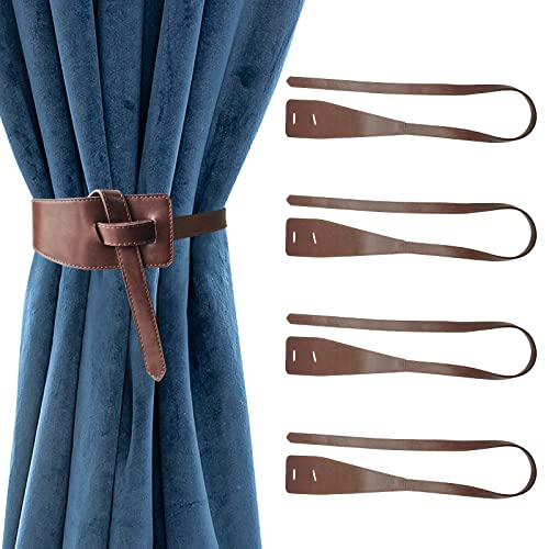 Vorhang-Raffhalter aus Leder, 4 Stück, PU-Leder, Vorhangschnalle, Vorhanghalter, klassische Vorhangbänder, Taping, Vorhangseil, Raffhalter für Zuhause, Büro, Wohnzimmer, Fenster, Kordeln (Kaffee) von TKGKHK