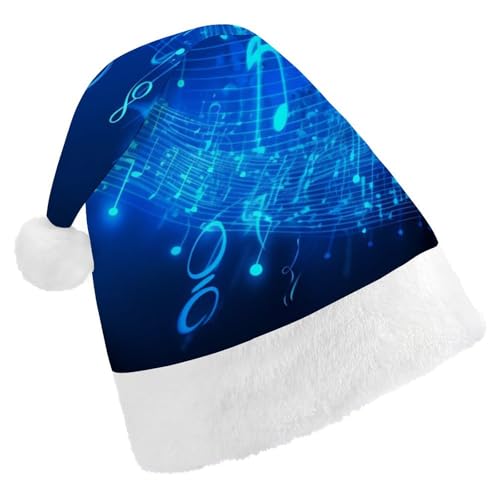 TKJMCSW Blaue Weihnachtsmütze mit Musiknoten für Erwachsene, Samt, klassische Weihnachtsmütze für Weihnachten, Neujahr, Party, Kopfbedeckung TKJMCSW Blaue Weihnachtsmütze mit Musiknoten für Erwachsene, Samt, klassische Weihnachtsmütze für Weihnachten, Neujahr, Party, Kopfbedeckung von TKJMCSW