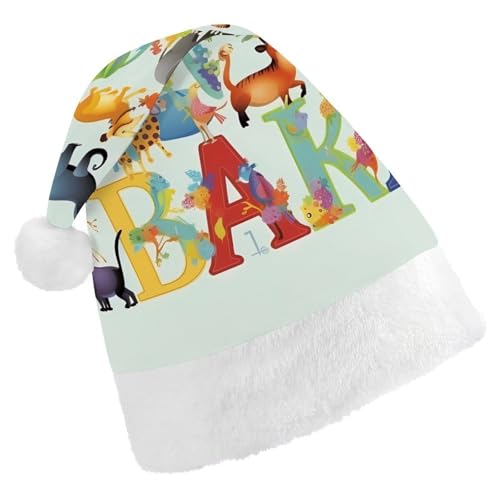 TKJMCSW Bunte Tier-Alphabet-Weihnachtsmütze für Erwachsene, Samt, klassische Weihnachtsmütze für Weihnachten, Neujahr, Party, Kopfbedeckung TKJMCSW Bunte Tier-Alphabet-Weihnachtsmütze für Erwachsene, Samt, klassische Weihnachtsmütze für Weihnachten, Neujahr, Party, Kopfbedeckung von TKJMCSW