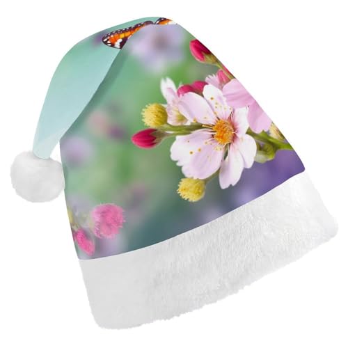 TKJMCSW Frühlingsmütze mit Schmetterling und Blume, Weihnachtsmannmütze für Erwachsene, Samt, klassische Weihnachtsmütze für Weihnachten, Neujahr, Party, Kopfbedeckung TKJMCSW Frühlingsmütze mit Schmetterling und Blume, Weihnachtsmannmütze für Erwachsene, Samt, klassische Weihnachtsmütze für Weihnachten, Neujahr, Party, Kopfbedeckung von TKJMCSW