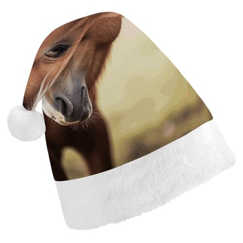 TKJMCSW Niedliche Weihnachtsmütze mit Pferd, für Erwachsene, Samt, klassische Weihnachtsmütze für Weihnachten, Neujahr, Party, Kopfbedeckung von TKJMCSW