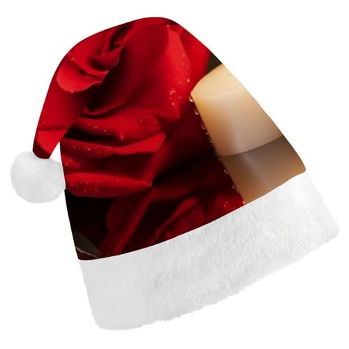 TKJMCSW Rote Rose mit Kerze, Weihnachtsmütze für Erwachsene, Samt, klassische Weihnachtsmütze für Weihnachten, Neujahr, Party, Kopfbedeckung TKJMCSW Rote Rose mit Kerze, Weihnachtsmütze für Erwachsene, Samt, klassische Weihnachtsmütze für Weihnachten, Neujahr, Party, Kopfbedeckung von TKJMCSW
