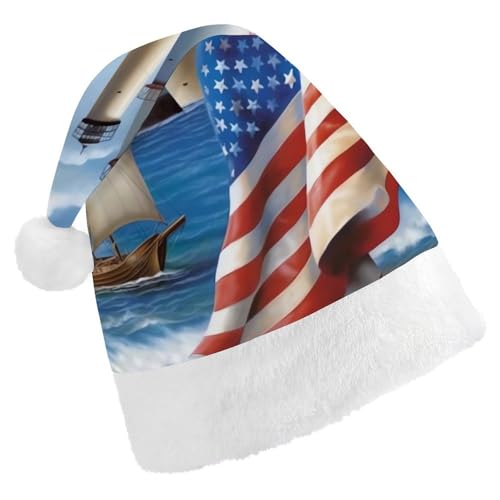 TKJMCSW Sea to Shining Sea Patriotische Weihnachtsmütze für Erwachsene, Samt, klassische Weihnachtsmütze für Weihnachten, Neujahr, Party, Kopfbedeckung TKJMCSW Sea to Shining Sea Patriotische Weihnachtsmütze für Erwachsene, Samt, klassische Weihnachtsmütze für Weihnachten, Neujahr, Party, Kopfbedeckung von TKJMCSW