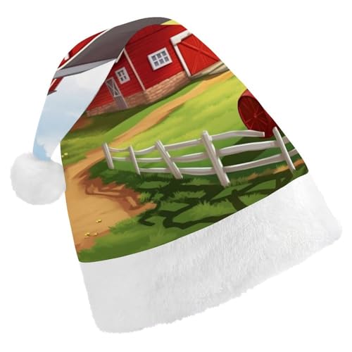 TKJMCSW Weihnachtsmütze mit Cartoon-Motiv, roter Bauernhof, für Erwachsene, Samt, klassische Weihnachtsmütze für Weihnachten, Neujahr, Party, Kopfbedeckung TKJMCSW Weihnachtsmütze mit Cartoon-Motiv, roter Bauernhof, für Erwachsene, Samt, klassische Weihnachtsmütze für Weihnachten, Neujahr, Party, Kopfbedeckung von TKJMCSW