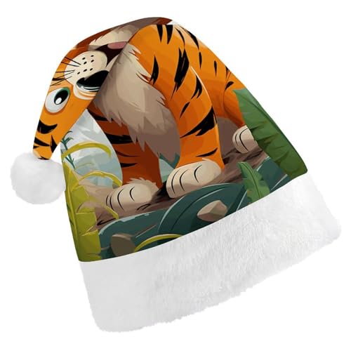 TKJMCSW Weihnachtsmütze mit Cartoon-Tiger-Motiv, für Erwachsene, Samt, klassische Weihnachtsmütze für Weihnachten, Neujahr, Party, Kopfbedeckung TKJMCSW Weihnachtsmütze mit Cartoon-Tiger-Motiv, für Erwachsene, Samt, klassische Weihnachtsmütze für Weihnachten, Neujahr, Party, Kopfbedeckung von TKJMCSW