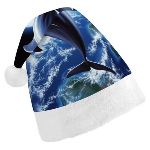 TKJMCSW Weihnachtsmütze mit Delfin-Erde, für Erwachsene, Samt, klassische Weihnachtsmütze für Weihnachten, Neujahr, Party, Kopfbedeckung TKJMCSW Weihnachtsmütze mit Delfin-Erde, für Erwachsene, Samt, klassische Weihnachtsmütze für Weihnachten, Neujahr, Party, Kopfbedeckung von TKJMCSW