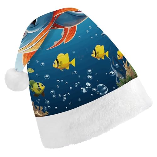 TKJMCSW Weihnachtsmütze mit Fisch unter dem Meer, für Erwachsene, Samt, klassische Weihnachtsmütze für Weihnachten, Neujahr, Party, Kopfbedeckung TKJMCSW Weihnachtsmütze mit Fisch unter dem Meer, für Erwachsene, Samt, klassische Weihnachtsmütze für Weihnachten, Neujahr, Party, Kopfbedeckung von TKJMCSW