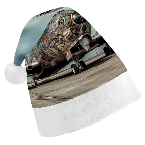 TKJMCSW Weihnachtsmütze mit Flugzeugkunst, Weihnachtsmannmütze für Erwachsene, Samt, klassische Weihnachtsmütze für Weihnachten, Neujahr, Party, Kopfbedeckung TKJMCSW Weihnachtsmütze mit Flugzeugkunst, Weihnachtsmannmütze für Erwachsene, Samt, klassische Weihnachtsmütze für Weihnachten, Neujahr, Party, Kopfbedeckung von TKJMCSW