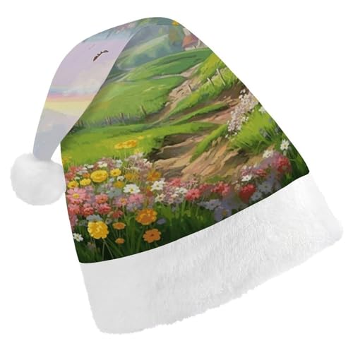 TKJMCSW Weihnachtsmütze mit Frühlingslandschaft, Weihnachtsmannmütze für Erwachsene, Samt, klassische Weihnachtsmütze für Weihnachten, Neujahr, Party, Kopfbedeckung TKJMCSW Weihnachtsmütze mit Frühlingslandschaft, Weihnachtsmannmütze für Erwachsene, Samt, klassische Weihnachtsmütze für Weihnachten, Neujahr, Party, Kopfbedeckung von TKJMCSW