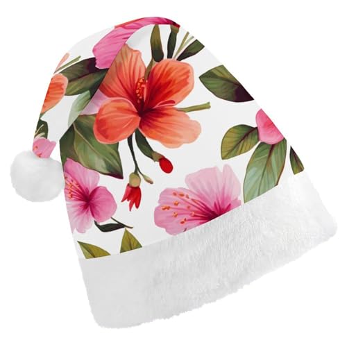 TKJMCSW Weihnachtsmütze mit Hawaii-Blumendruck, Weihnachtsmannmütze für Erwachsene, Samt, klassische Weihnachtsmütze für Weihnachten, Neujahr, Party, Kopfbedeckung TKJMCSW Weihnachtsmütze mit Hawaii-Blumendruck, Weihnachtsmannmütze für Erwachsene, Samt, klassische Weihnachtsmütze für Weihnachten, Neujahr, Party, Kopfbedeckung von TKJMCSW