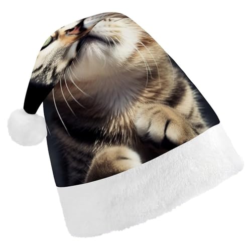 TKJMCSW Weihnachtsmütze mit Katze, Weihnachtsmannmütze für Erwachsene, Samt, klassische Weihnachtsmütze für Weihnachten, Neujahr, Party, Kopfbedeckung von TKJMCSW
