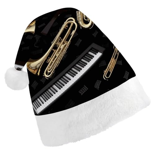 TKJMCSW Weihnachtsmütze mit Musikinstrumenten für Erwachsene, Samt, klassische Weihnachtsmütze für Weihnachten, Neujahr, Party, Kopfbedeckung TKJMCSW Weihnachtsmütze mit Musikinstrumenten für Erwachsene, Samt, klassische Weihnachtsmütze für Weihnachten, Neujahr, Party, Kopfbedeckung von TKJMCSW