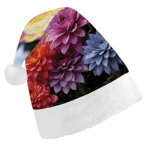 TKJMCSW Weihnachtsmütze mit Regenbogen-Blume, für Erwachsene, Samt, klassische Weihnachtsmütze für Weihnachten, Neujahr, Party, Kopfbedeckung von TKJMCSW