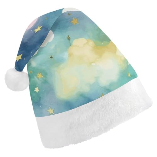 TKJMCSW Weihnachtsmütze mit Sternen, Aquarell, Weihnachtsmannmütze für Erwachsene, Samt, klassische Weihnachtsmütze für Weihnachten, Neujahr, Party, Kopfbedeckung TKJMCSW Weihnachtsmütze mit Sternen, Aquarell, Weihnachtsmannmütze für Erwachsene, Samt, klassische Weihnachtsmütze für Weihnachten, Neujahr, Party, Kopfbedeckung von TKJMCSW