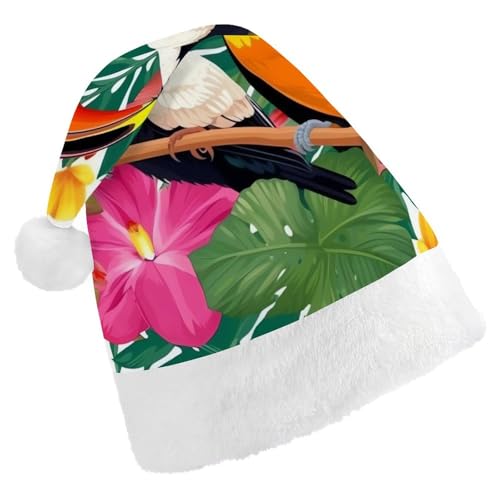 TKJMCSW Weihnachtsmütze mit tropischen Vögeln und Pflanzenblättern, für Erwachsene, Samt, klassische Weihnachtsmütze für Weihnachten, Neujahr, Party, Kopfbedeckung TKJMCSW Weihnachtsmütze mit tropischen Vögeln und Pflanzenblättern, für Erwachsene, Samt, klassische Weihnachtsmütze für Weihnachten, Neujahr, Party, Kopfbedeckung von TKJMCSW