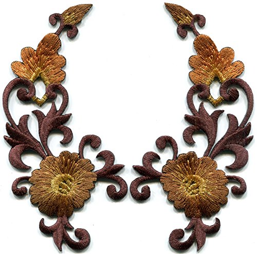 Brown bronze trim fringe flower boho art deco embroidered appliques iron-on patches pair new by TKPatch von TKPatch