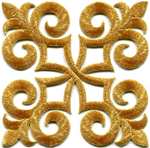 Gold trim fleur de lis fringe boho retro sew sewing embellishment embroidered applique iron-on patch new by TKPatch von TKPatch