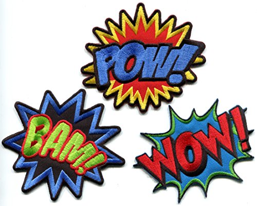 Lot of 3 POW! WOW! BAM! Superhelden Comics Retro Fun Stickerei Applikationen Bügelbilder von TKPatch