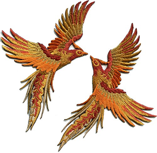 Phoenix phenix birds cinnamon brown gold embroidered appliques iron-on patches pair S-1335F Phoenix phenix birds cinnamon brown gold embroidered appliques iron-on patches pair S-1335F von TKPatch