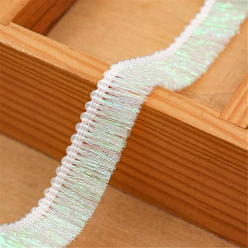1 Meter Fransenborte - 15 mm Fransenband Glitzer Zierspitze Quastenborte Lace Ribbon StoffbordüRe Textilborte Dekoband Vintage Quastenband Quasten Trim Stoffband zum Nähen und Dekor (Weiß) von TKSJROL