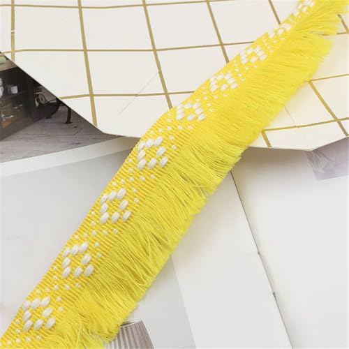 1 Meter Fransenborte - 25 mm Fransenband TextilbordüRe Lace Ribbon StoffbordüRe Dekoband DIY Spitzenborte Quastenborte Vintage Stoffband Quastenband Quasten Trim zum Nähen (Gelb) von TKSJROL
