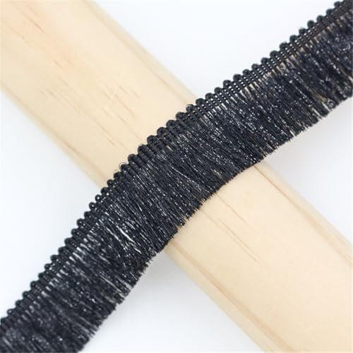 1 Meter Fransenborte - 25mm Fransenband Glitzer Zierspitze Quastenborte Dekoband Lace Ribbon StoffbordüRe Textilborte Vintage Stoffband Quasten Trim Quastenband zum Nähen und Dekor (Schwarz) von TKSJROL