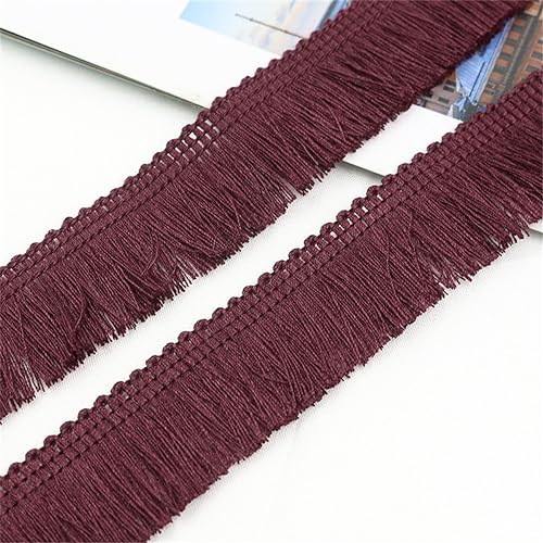 1 Meter Fransenborte - 25mm Fransenband Spitzenborte Quastenborte Dekoband Textilborte Lace Ribbon StoffbordüRe Vintage Quasten Trim Stoffband Quastenband zum Nähen und Dekorieren (Weinrot) von TKSJROL