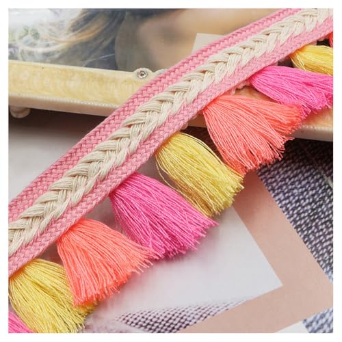 1 Meter Fransenborte - 3 cm Fransenband StoffbordüRe DIY Spitzenborte Quastenborte TextilbordüRe Lace Ribbon Dekoband Vintage Stoffband Quasten Trim Quastenband zum Nähen und Dekor (Rosa) von TKSJROL